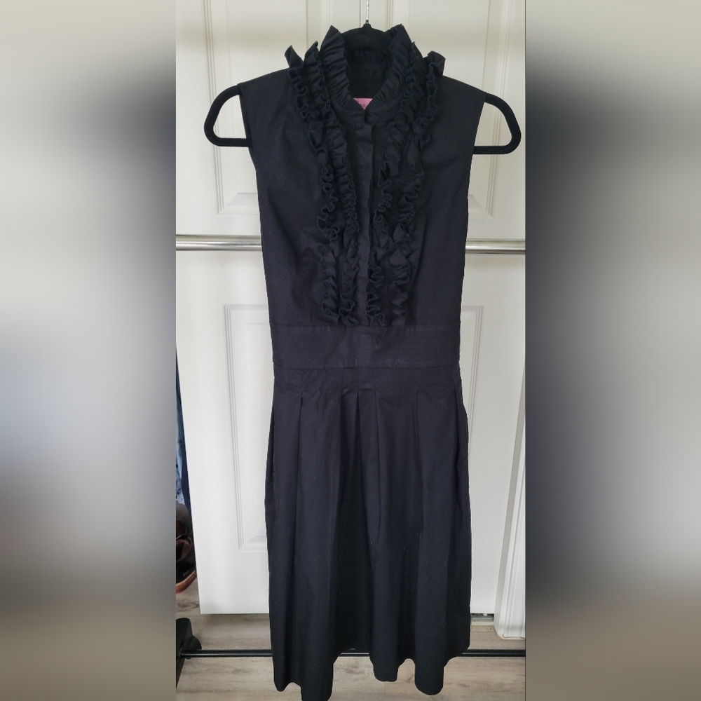 Eliza J Black Sleeveless Ruffle-Front Midi Dress
